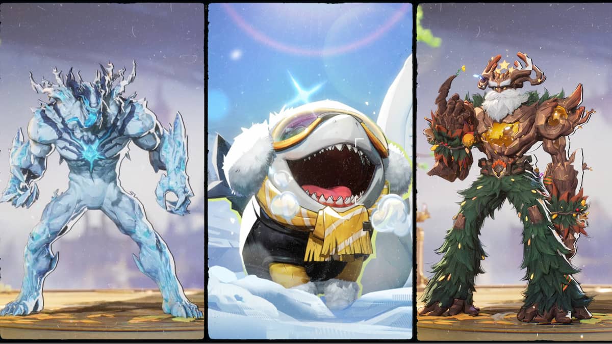 An image showing three Winter Celebration costumes in Marvel Rivals