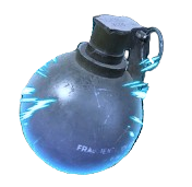 A spherical grenade with shiny blue and water effects.
