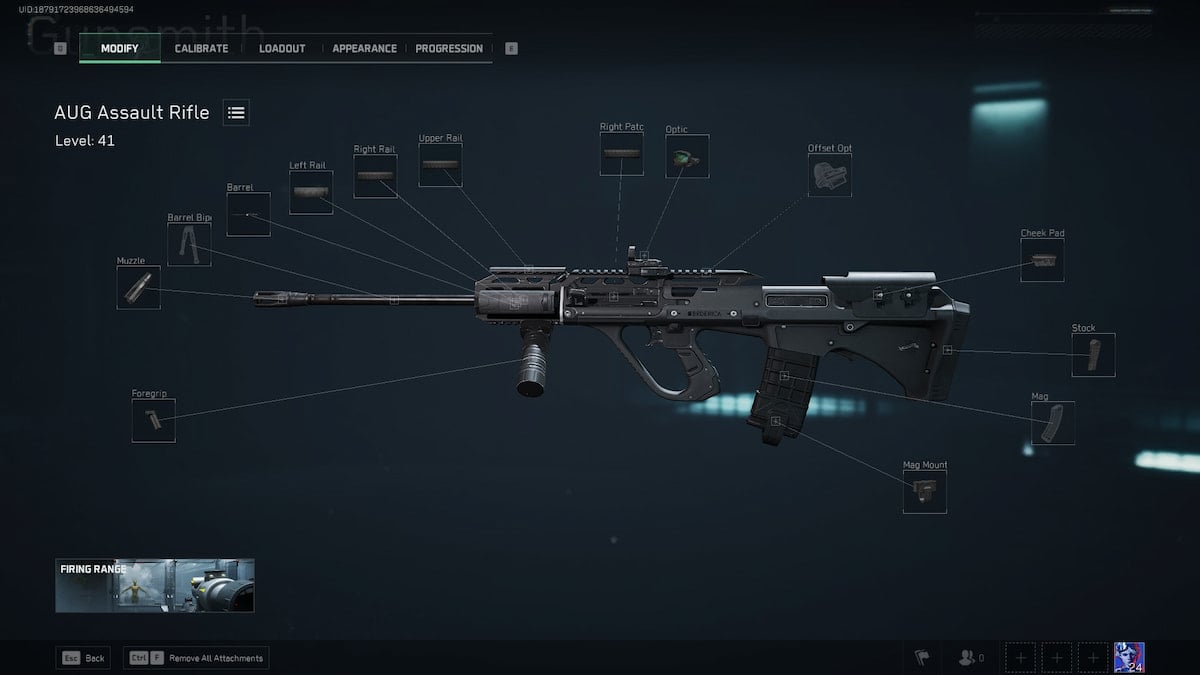 AUG attachment screen in Delta Force