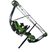 A green and black compound bow from Palworld