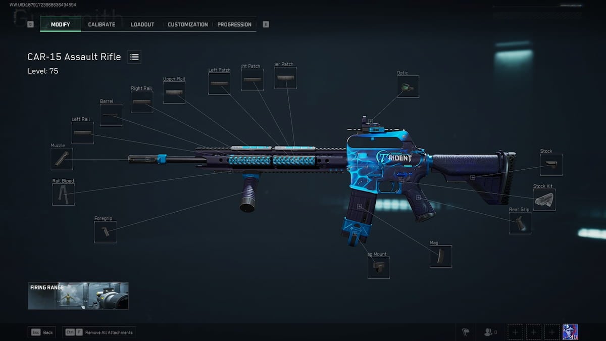 CAR-15 attachment screen in Delta Force