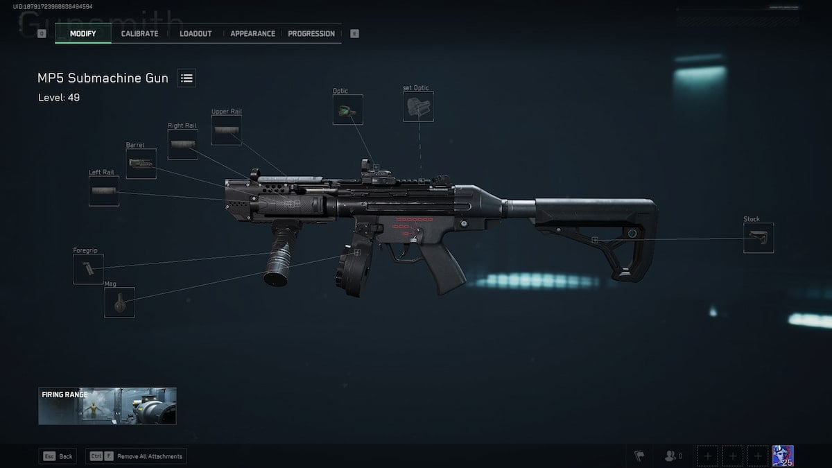 MP5 submachine gun attachment menu in Delta Force