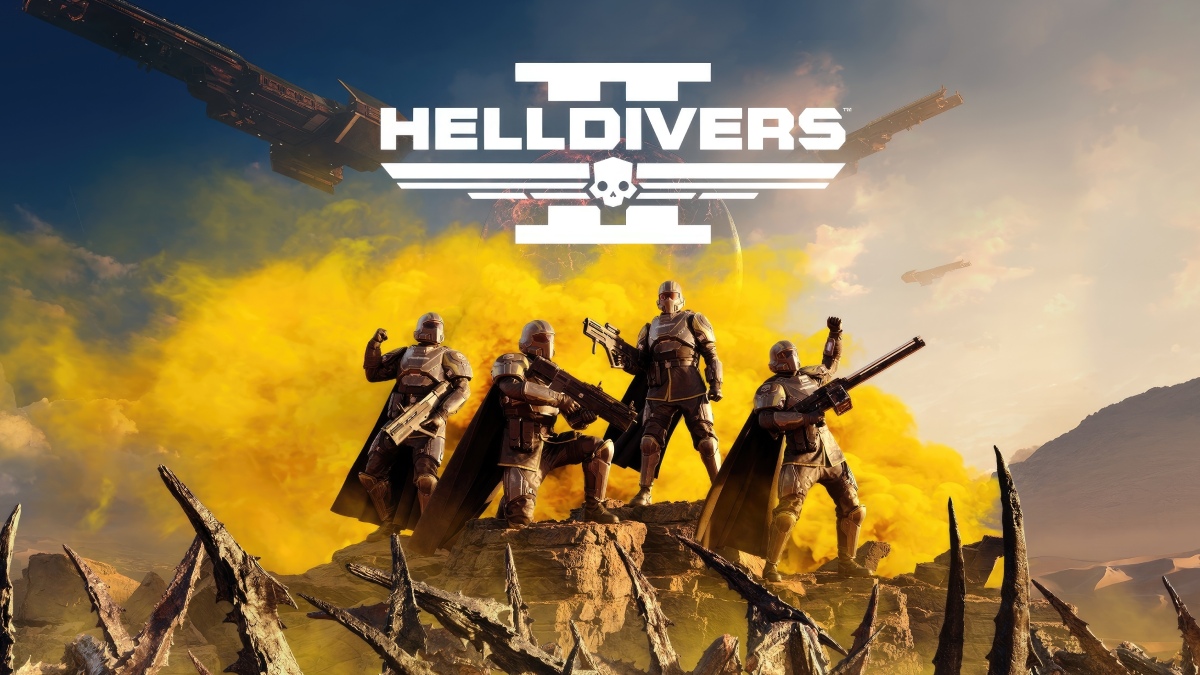 Helldivers splash art with 4 player co-op multiplayer