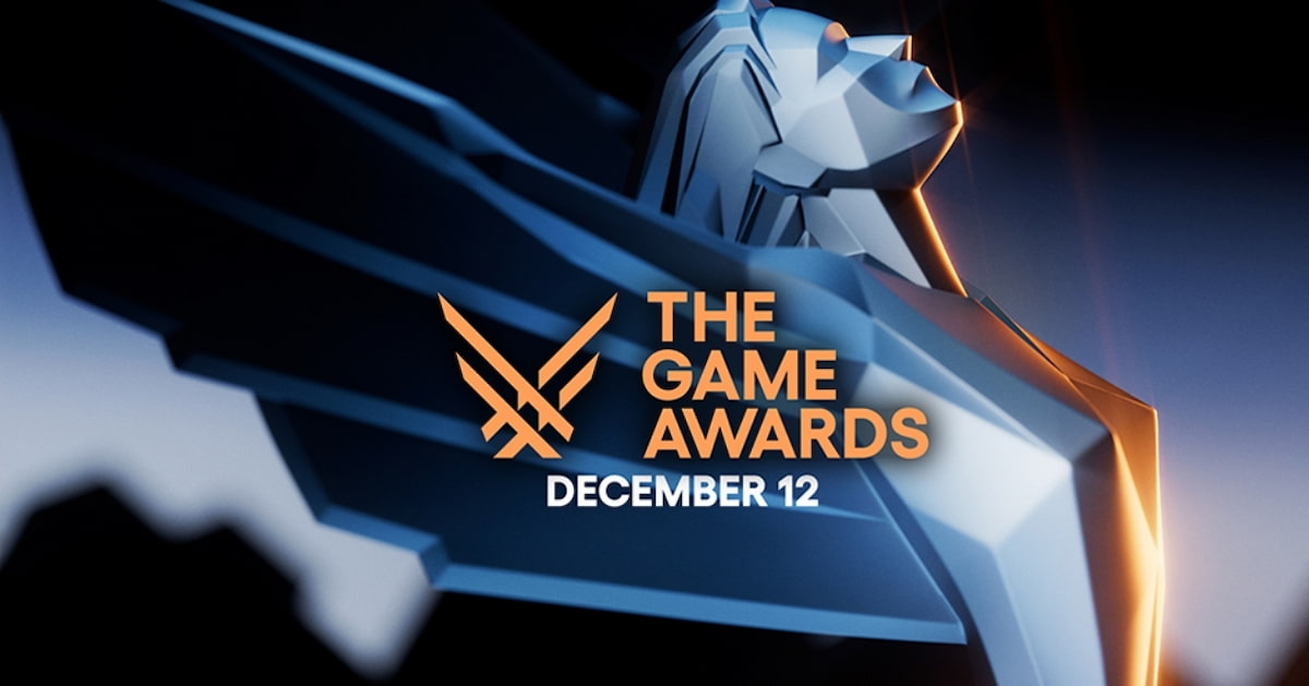 The Game Awards logo with a statue of a women lifting her head upwards in the background.