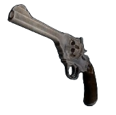 A classic-looking old revolver with a silver barrel and black grip