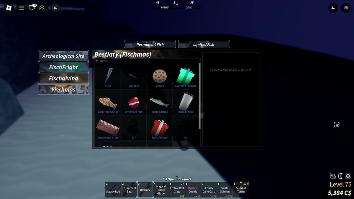 The Fischmas Bestiary in Roblox Fisch.