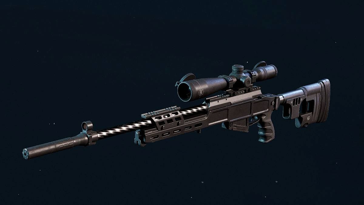 The SV-98 sniper rifle in Delta Force, fully equipped with a large 8x optic sights, a silencer, and a bipod.
