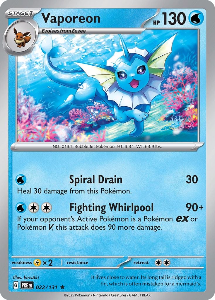 Vaporeon Pokémon card.