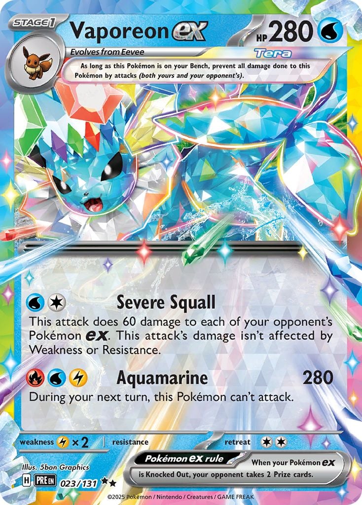 Vaporeon ex Pokémon card.