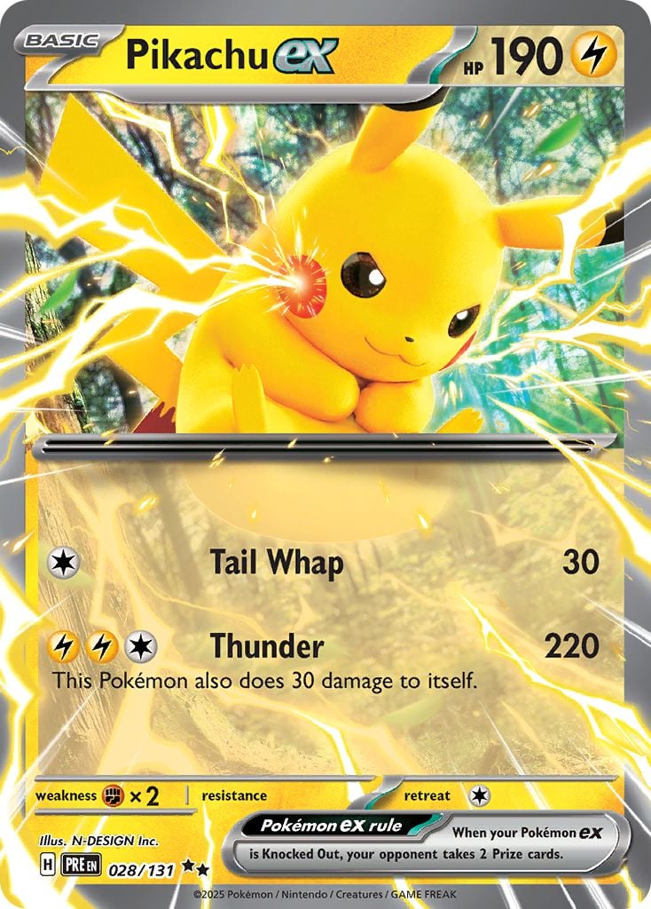 Pikachu ex Pokémon card.