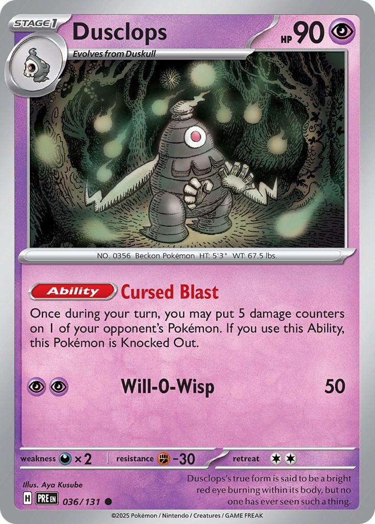 Dusclops Pokémon card.