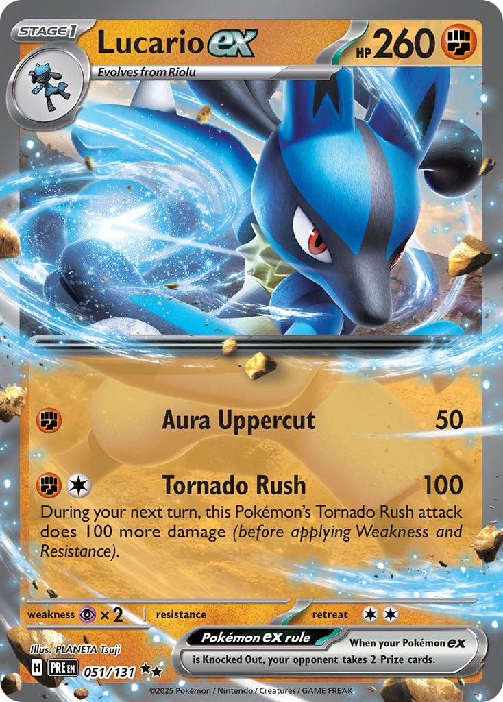 Lucario ex Pokémon card.