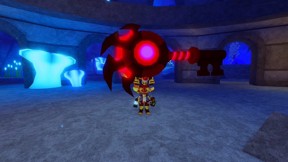 Picture showing a player holding the Depths key in their hand in Fisch to find the brick.