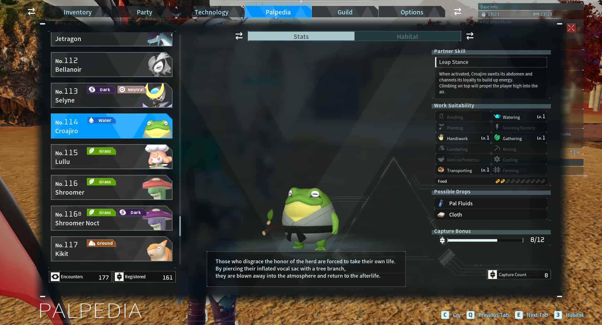 Picture showing Croajiro's Palpedia description.