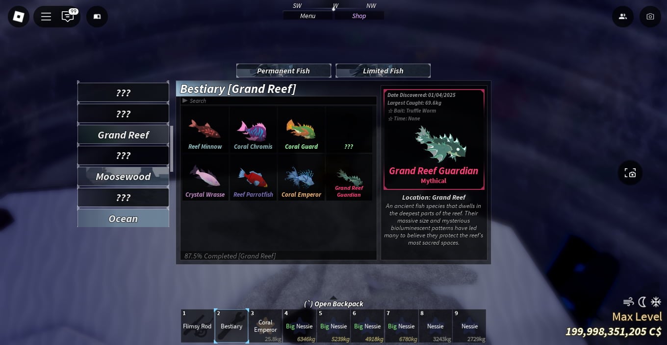 Picture showing the Grand Reef bestiary in Fisch.