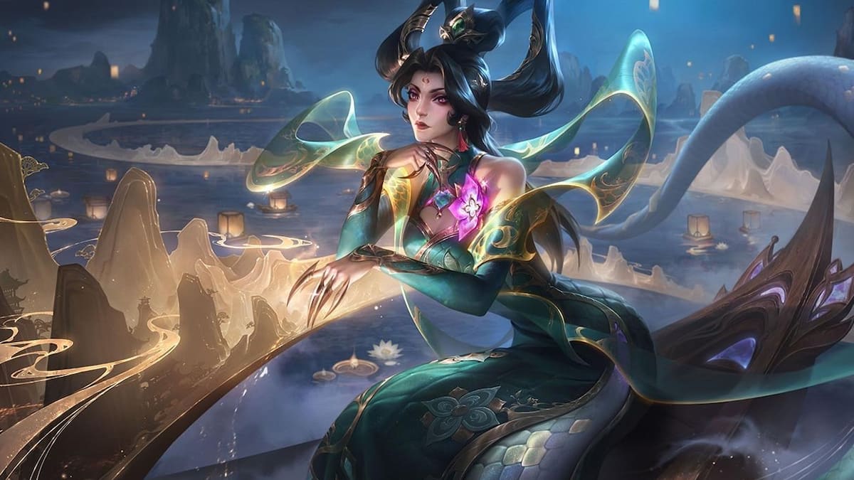 Picture showing the Prestige Mythmaker Cassiopeia skin in League of Legends.