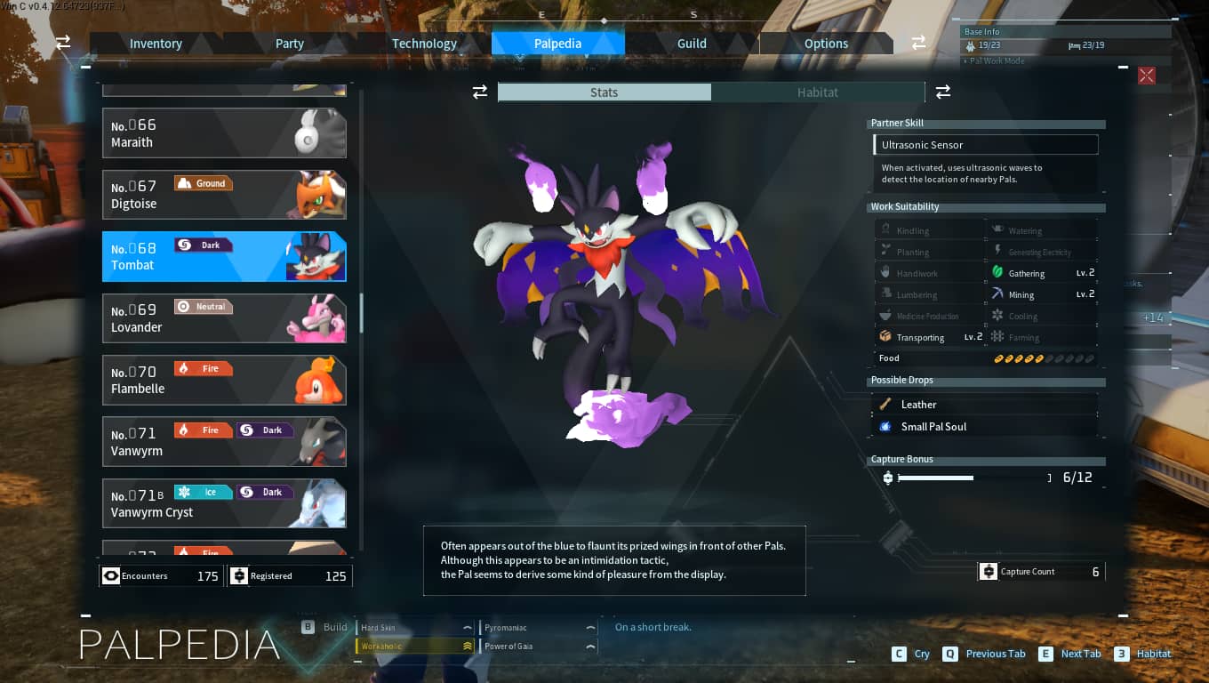 Picture showing Tombat's Palpedia description.