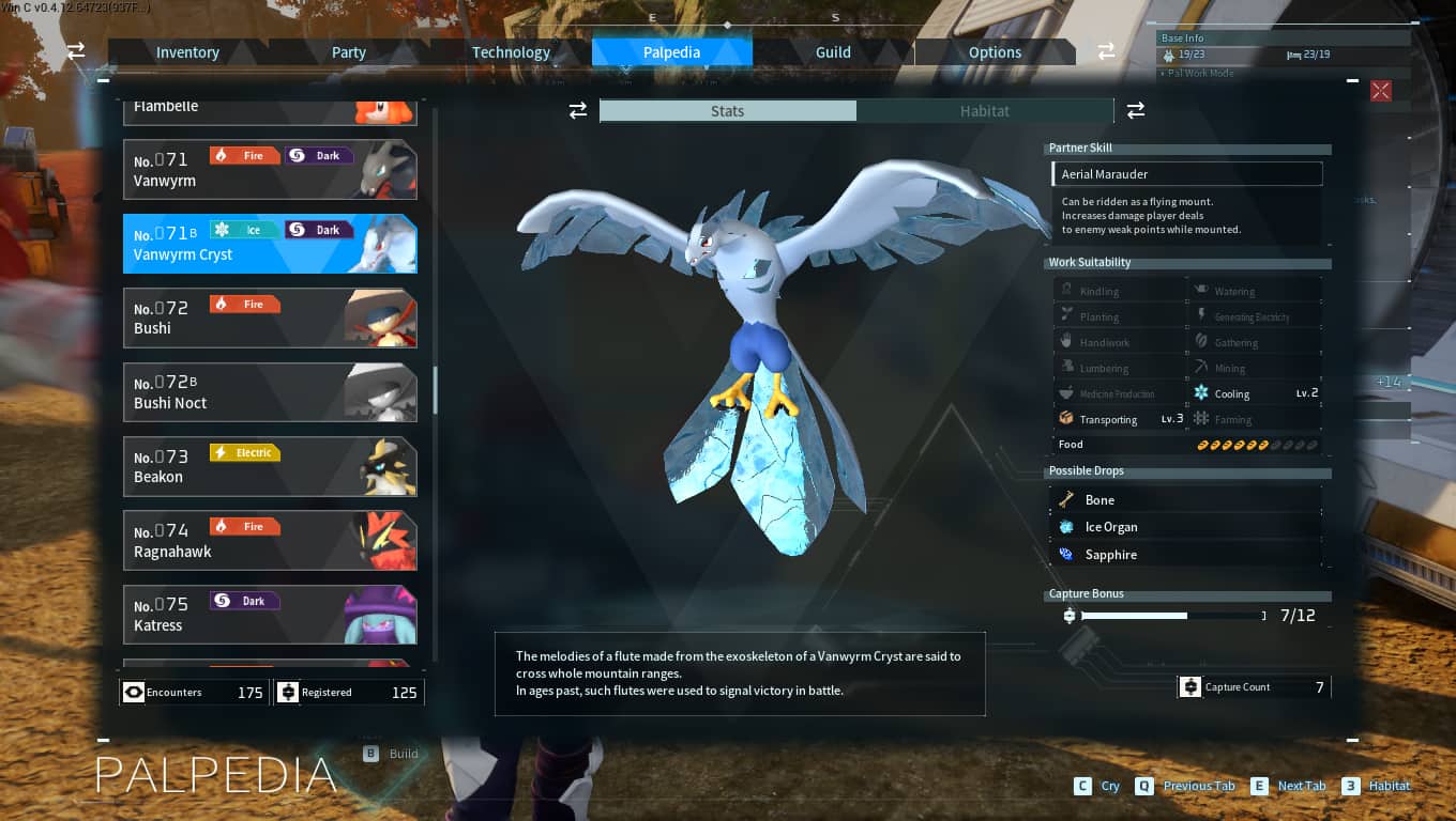 Picture showing Vanwyrm Cryst's Palpedia description.