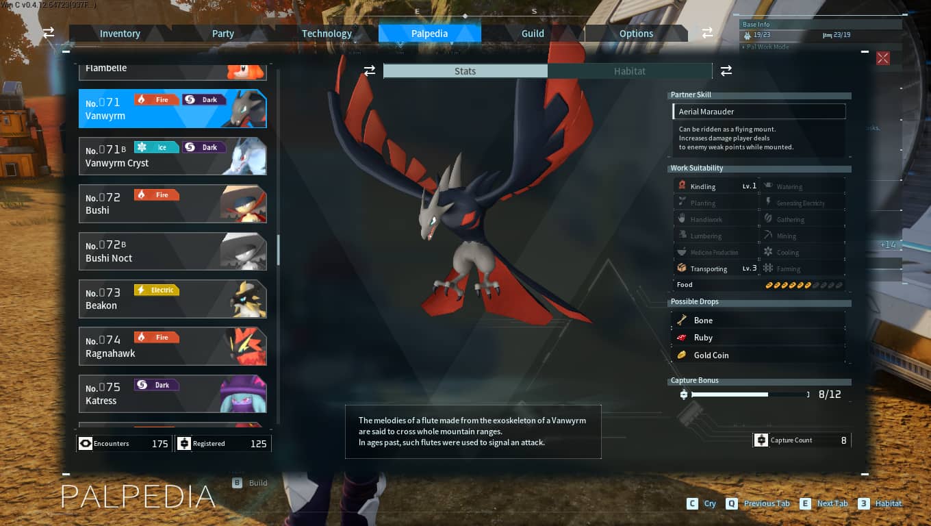 Picture showing Vanwyrm's Palpedia description.