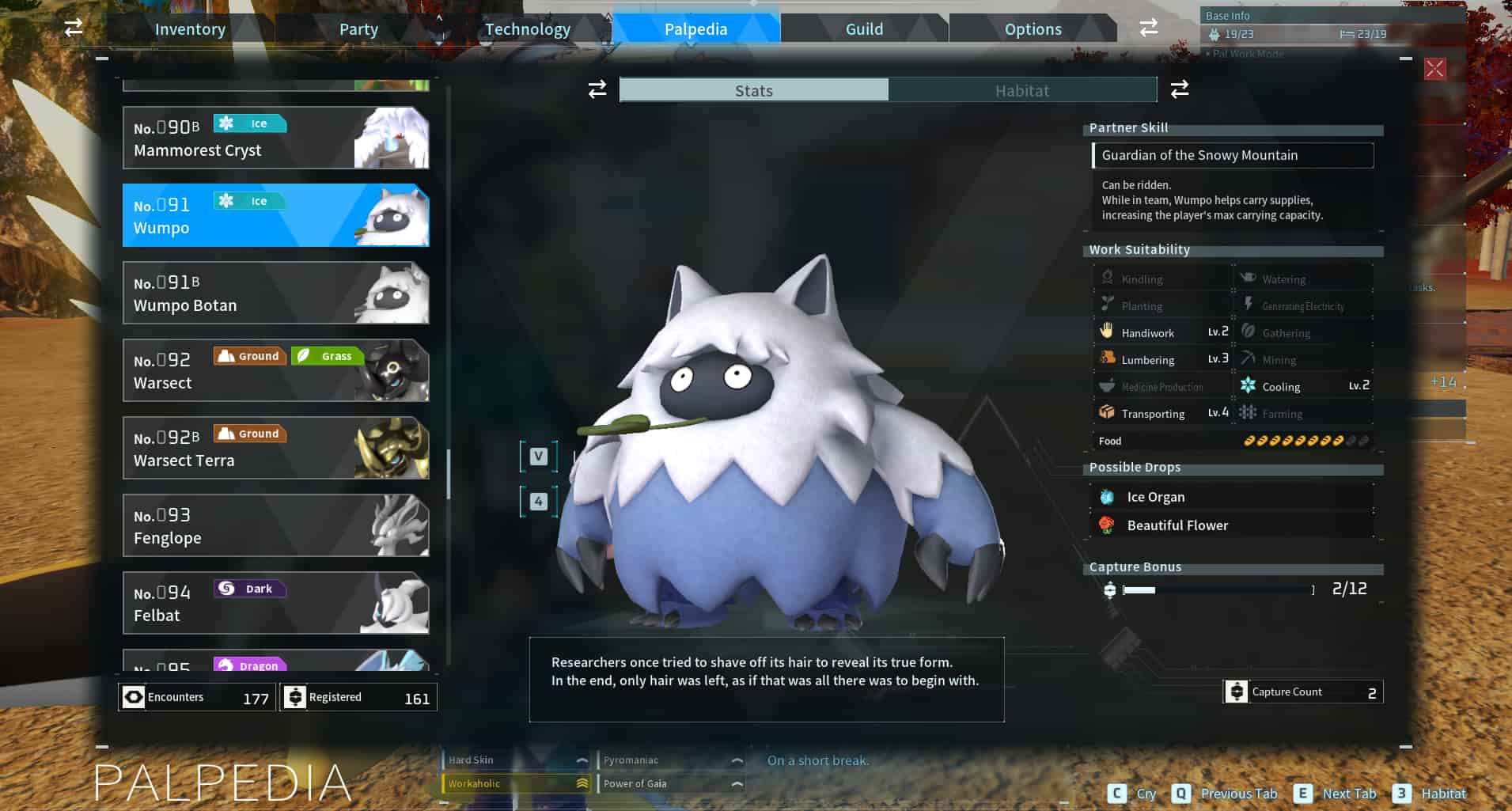 Picture showing Wumpo's Palpedia description.