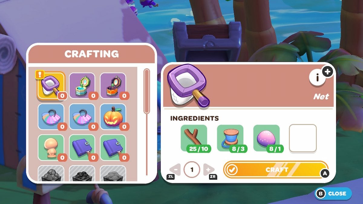 Crafting a net in Hello Kitty Island Adventure.