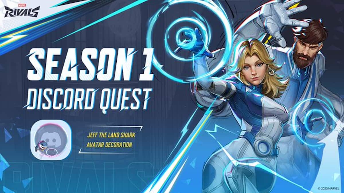Season 1 Discord Quest banner with the Invisible Woman and Mr. Fantastic on a blue background.