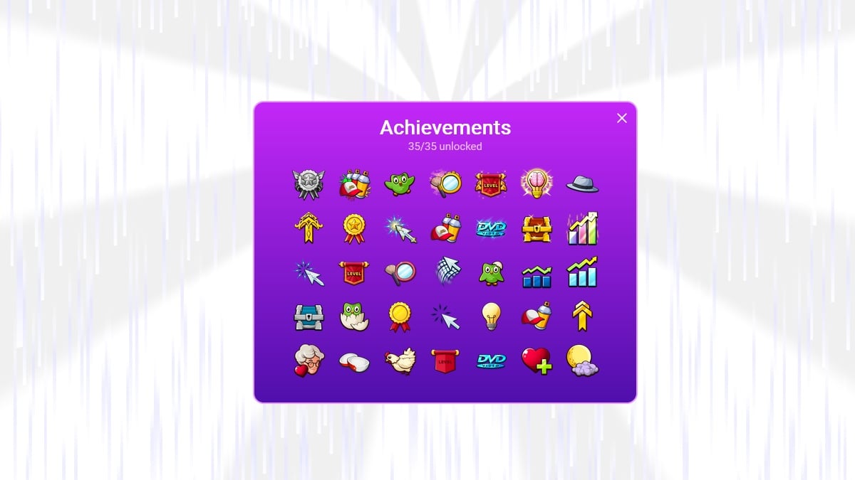 35 achievements in Simulation Clicker all highlighted and completed
