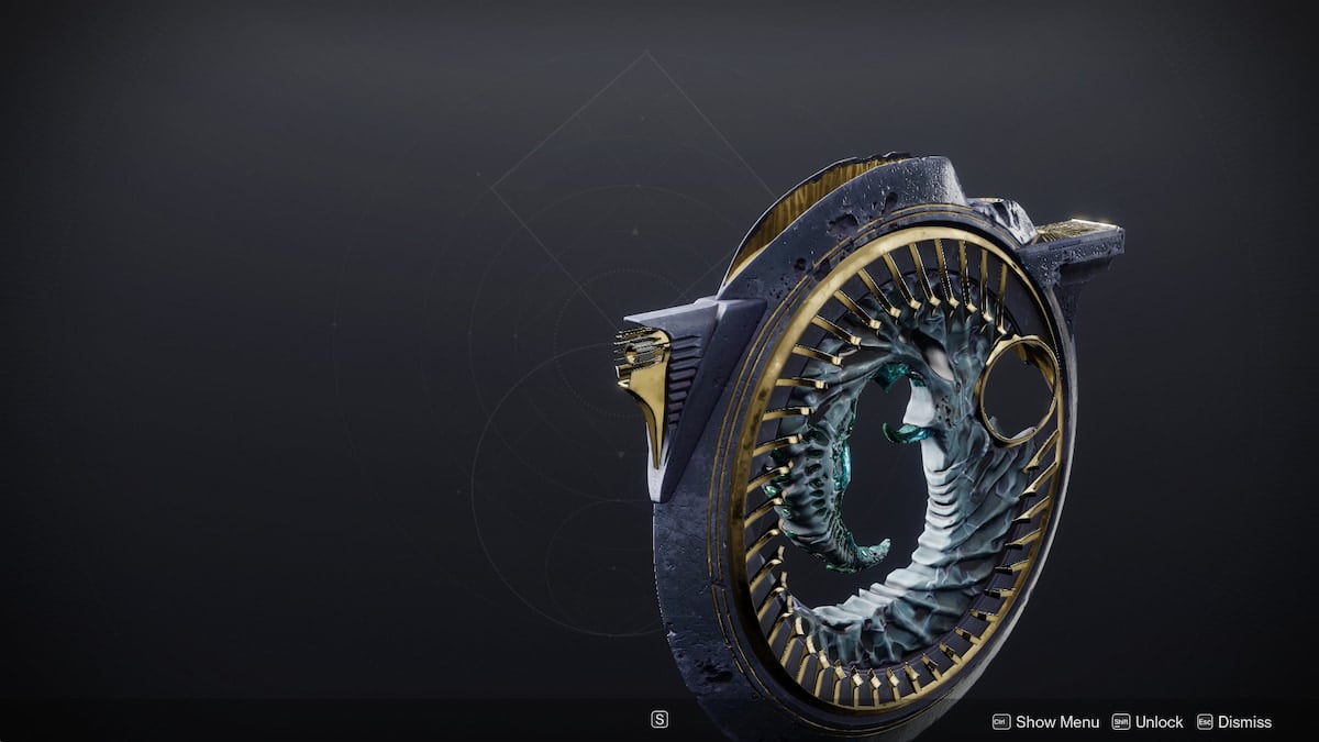 The Barrow-Dyad Exotic SMG in Destiny 2, which has a circular shape.