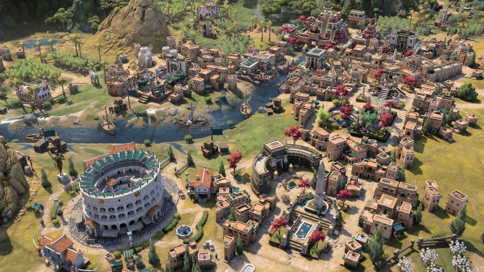 Civilization 7 screenshot showing city with a colosseum.