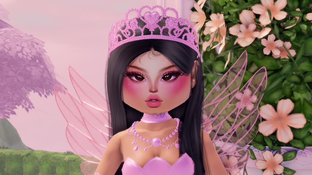 Leah Ashe standing in a garden in Dress to Impress.