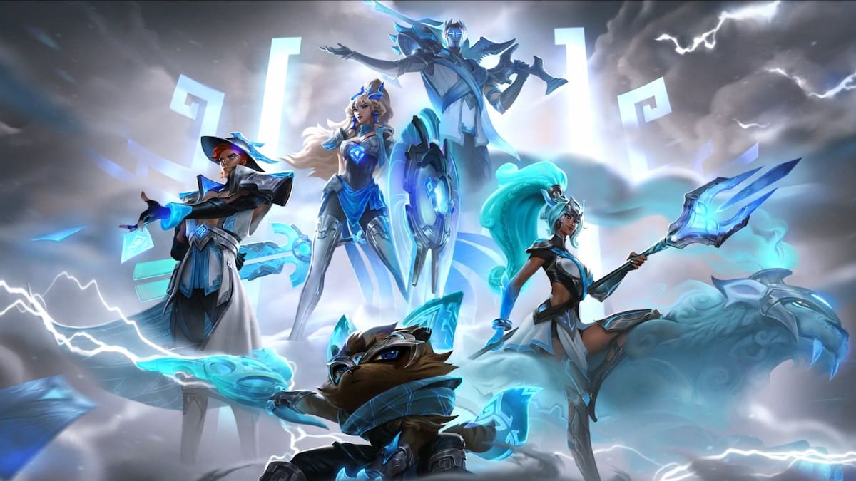Picture showing all DWG Worlds skins including Canyon's Nidalee skin in League of Legends.