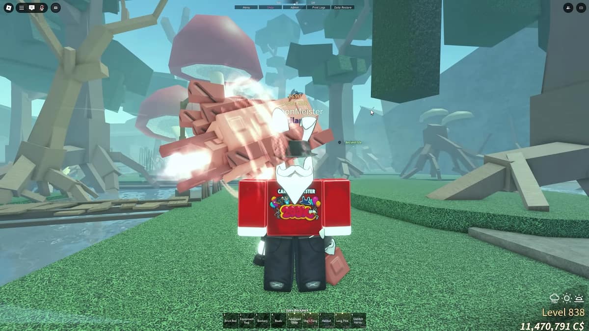 Picture showing a player carrying the Brick Rod in Fisch.