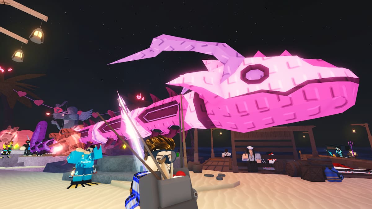 Picture showing the player holding the Lovestorm Eel in Fisch.