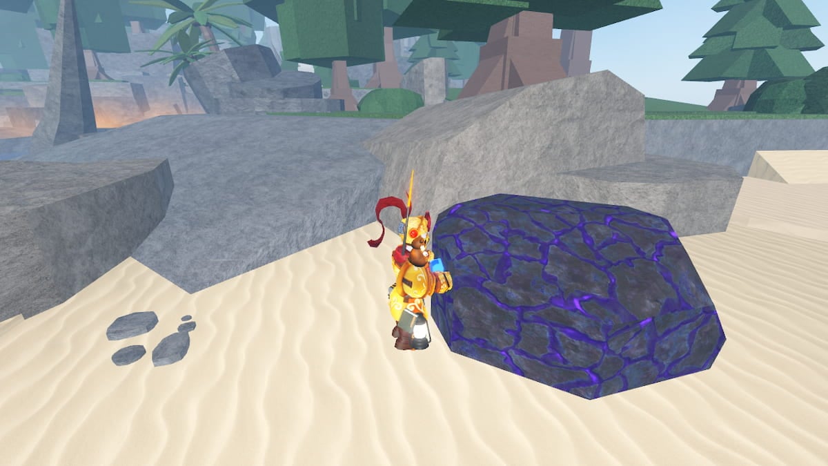 Picture showing the blue crack rock to find the Submarine parts in Fisch.