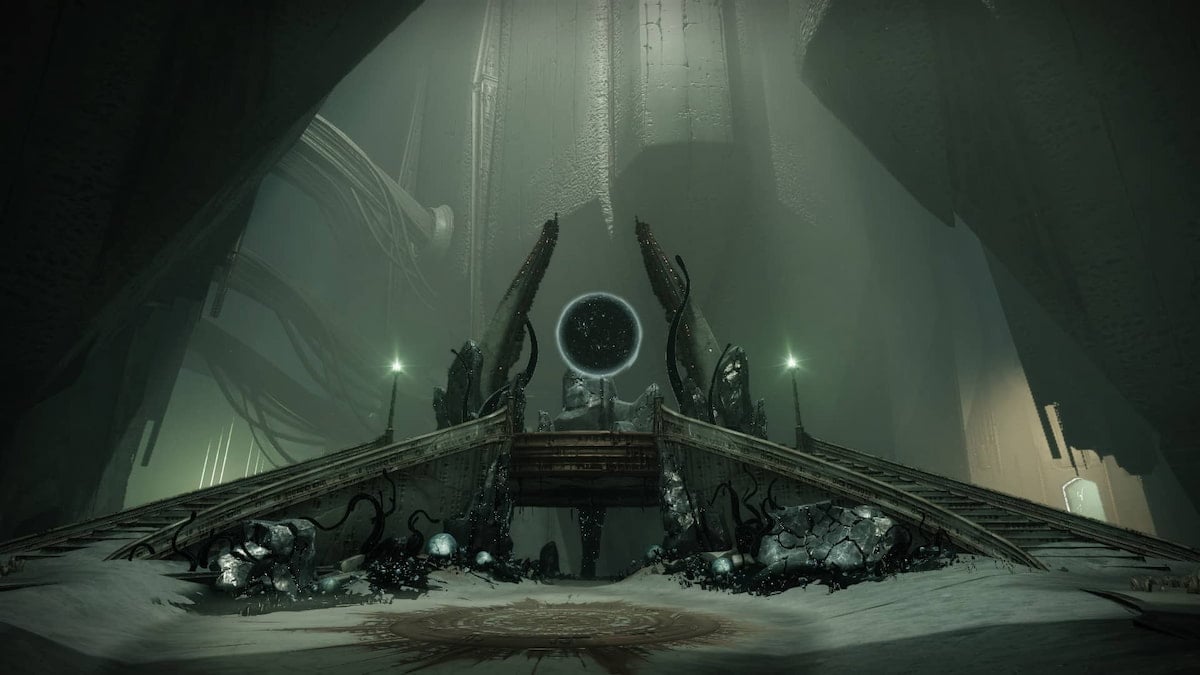 An arch with a Taken Blight in the center near the Court of Oryx in the Dreadnaught.