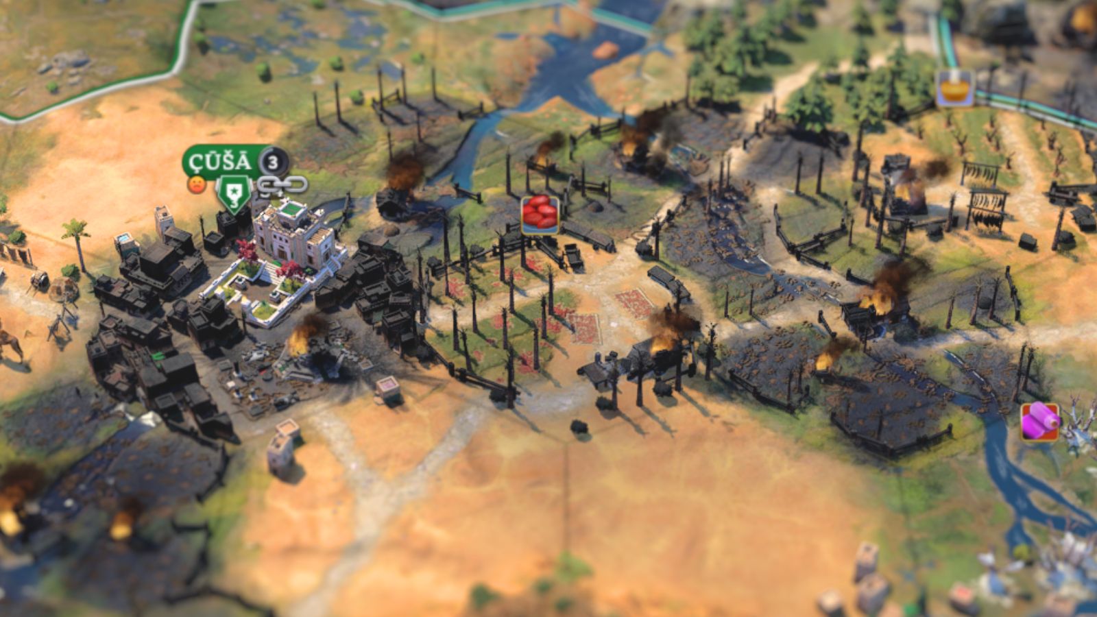 Settlement in crisis in the desert in Civilization 7.