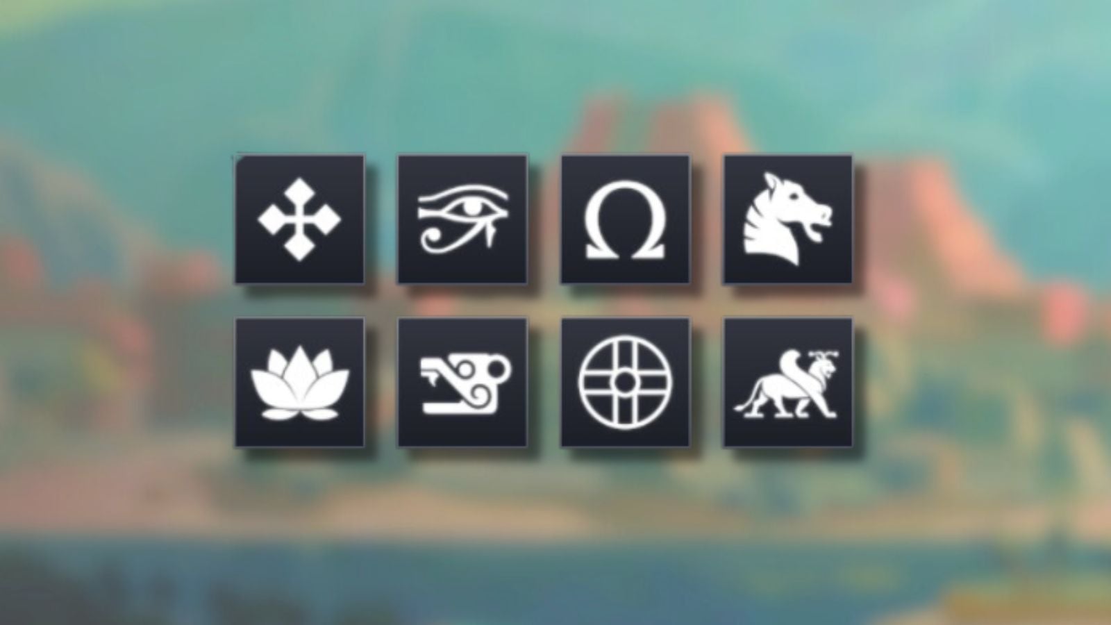 Civilization VII logos on a blurred key art scenic background.