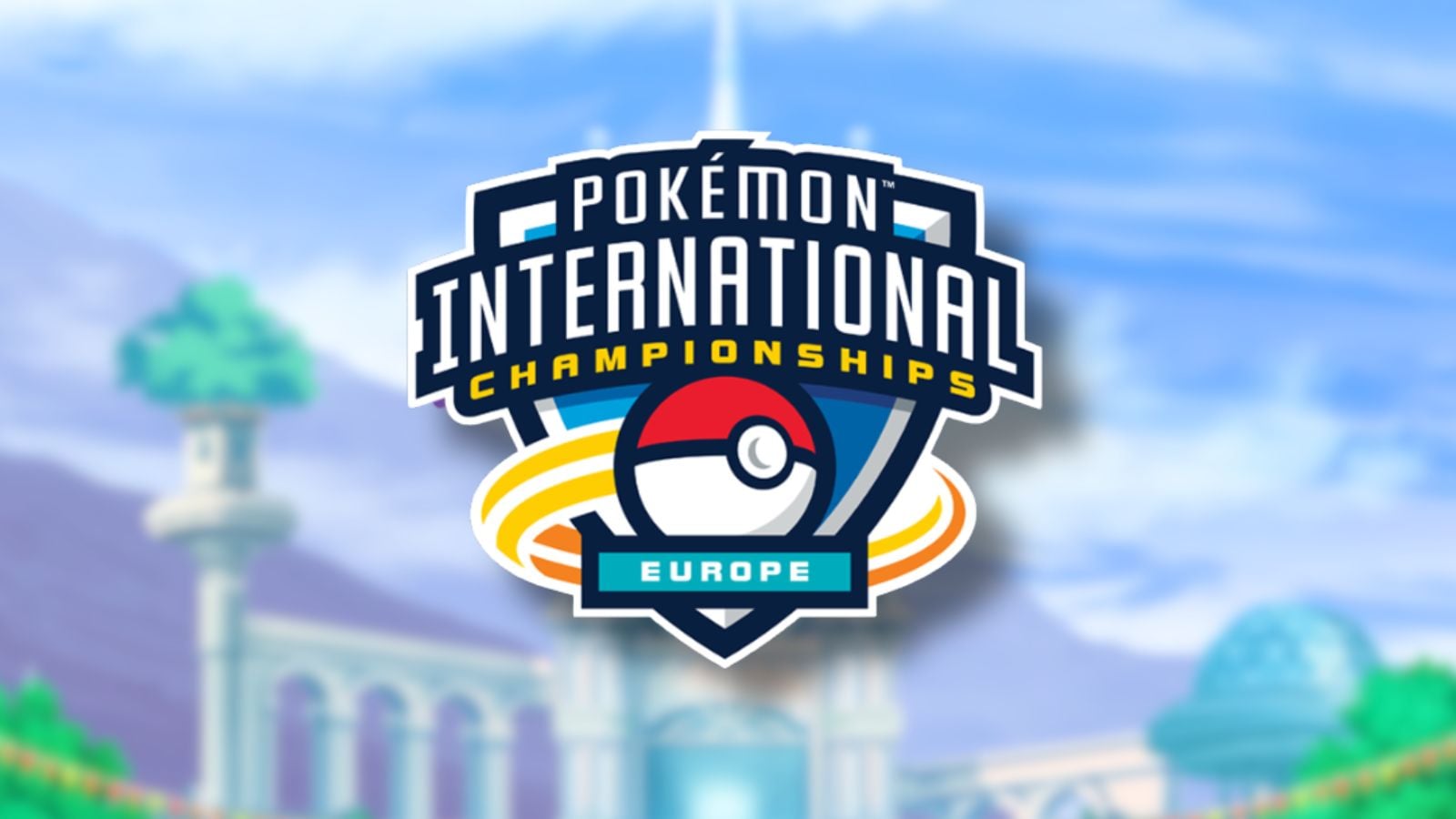 Pokémon EUIC logo with anime blurred background.