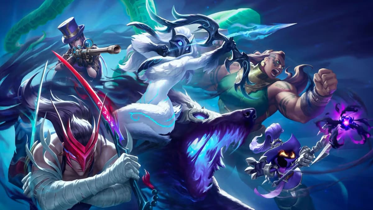 Picture showing different champions in League of Legends.