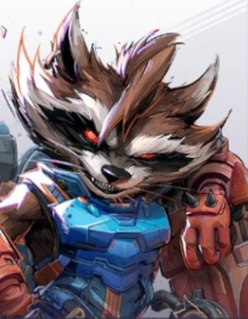 Rocket hero image shot on hero roster menu in Marvel Rivals