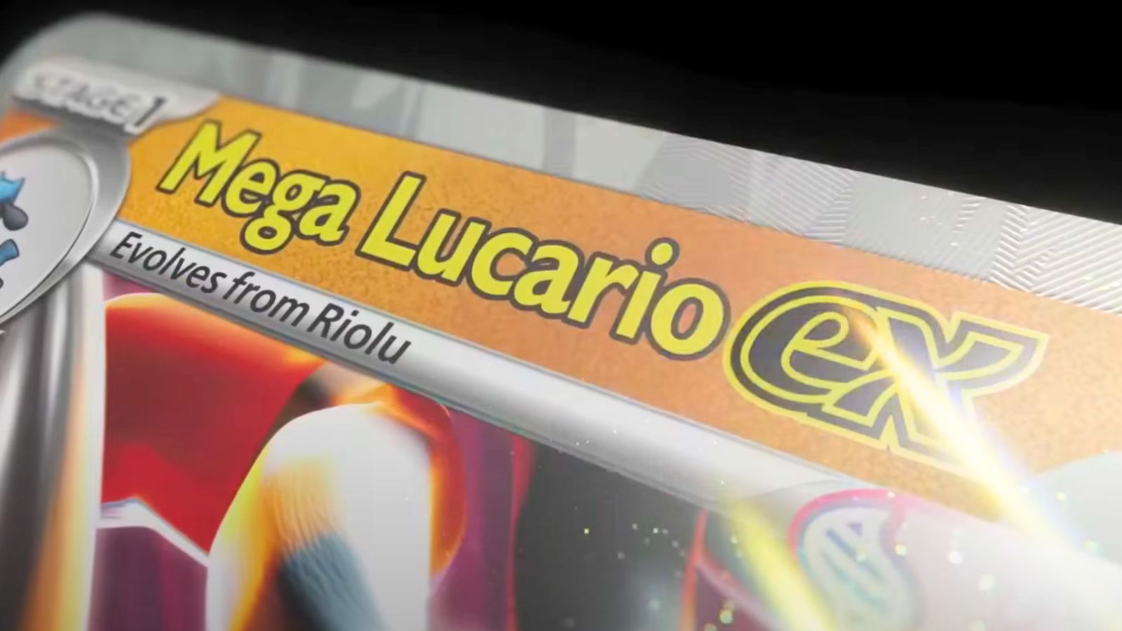 Mega Lucario ex Pokémon card zoomed in image.