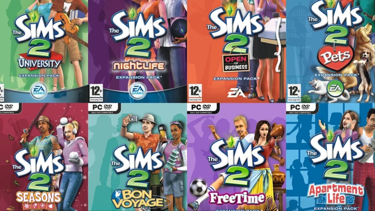 the sims 2 expansion packs listed side by side