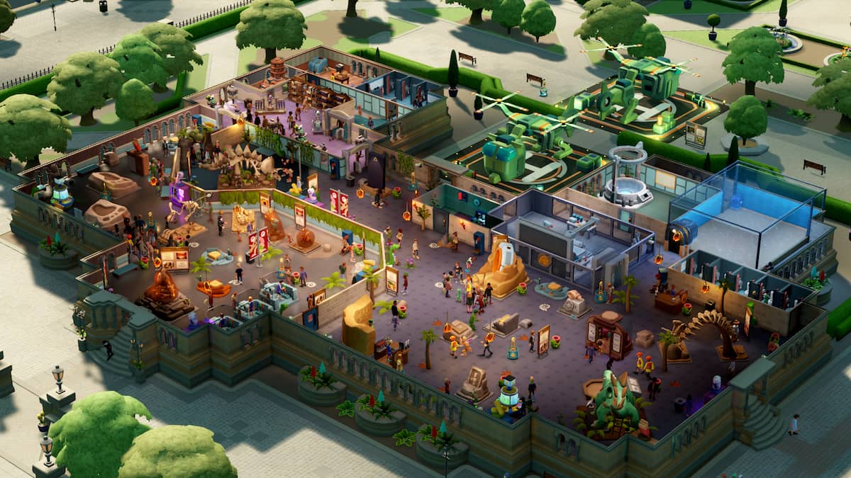 overview of museum full of exhibits and customers