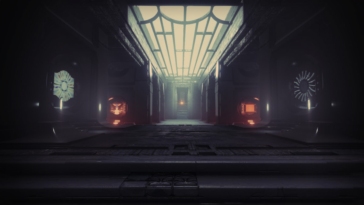 A room with Pyramid architecture containing the symbols from the Vow of the Disciple raid.