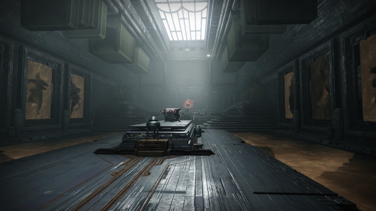 A hidden room with a Hive worm and the Worm glyph in the back of the wall.