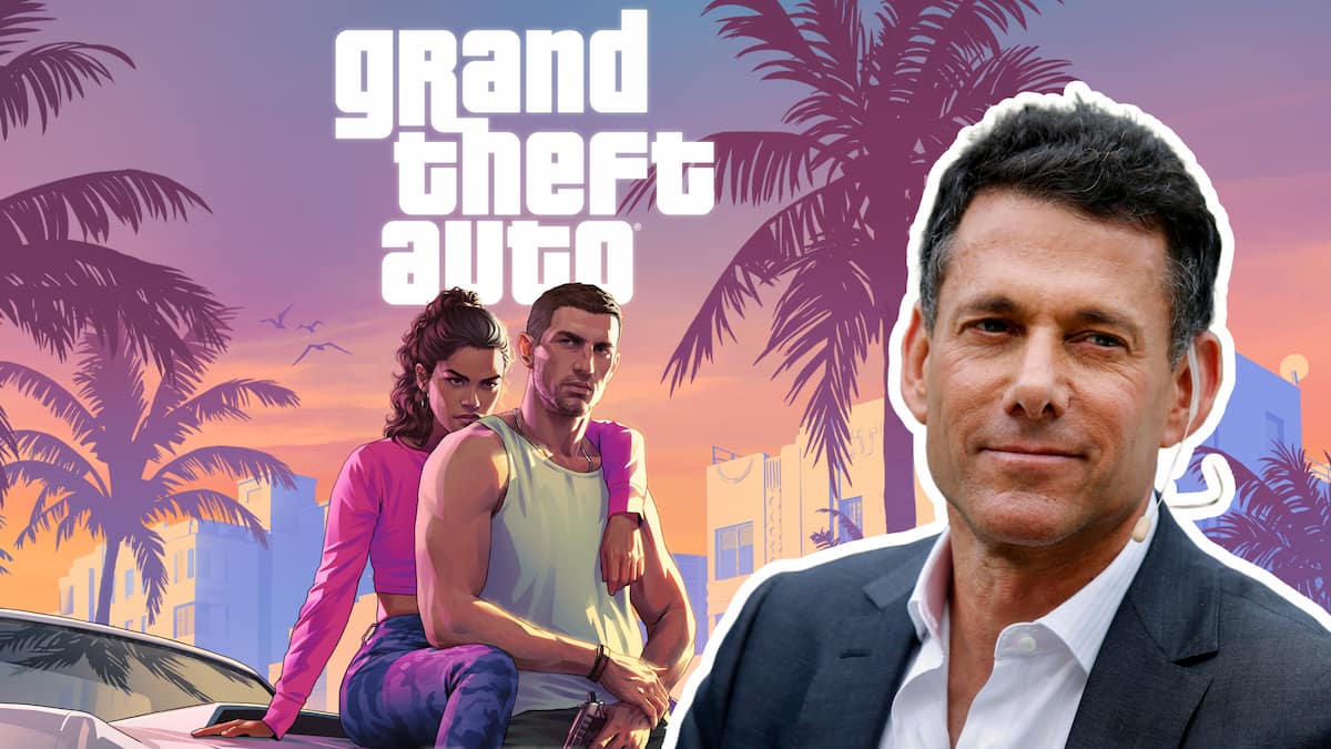 Picture showing the Take Two CEO Strauss Zelnick along the GTA 6 poster.