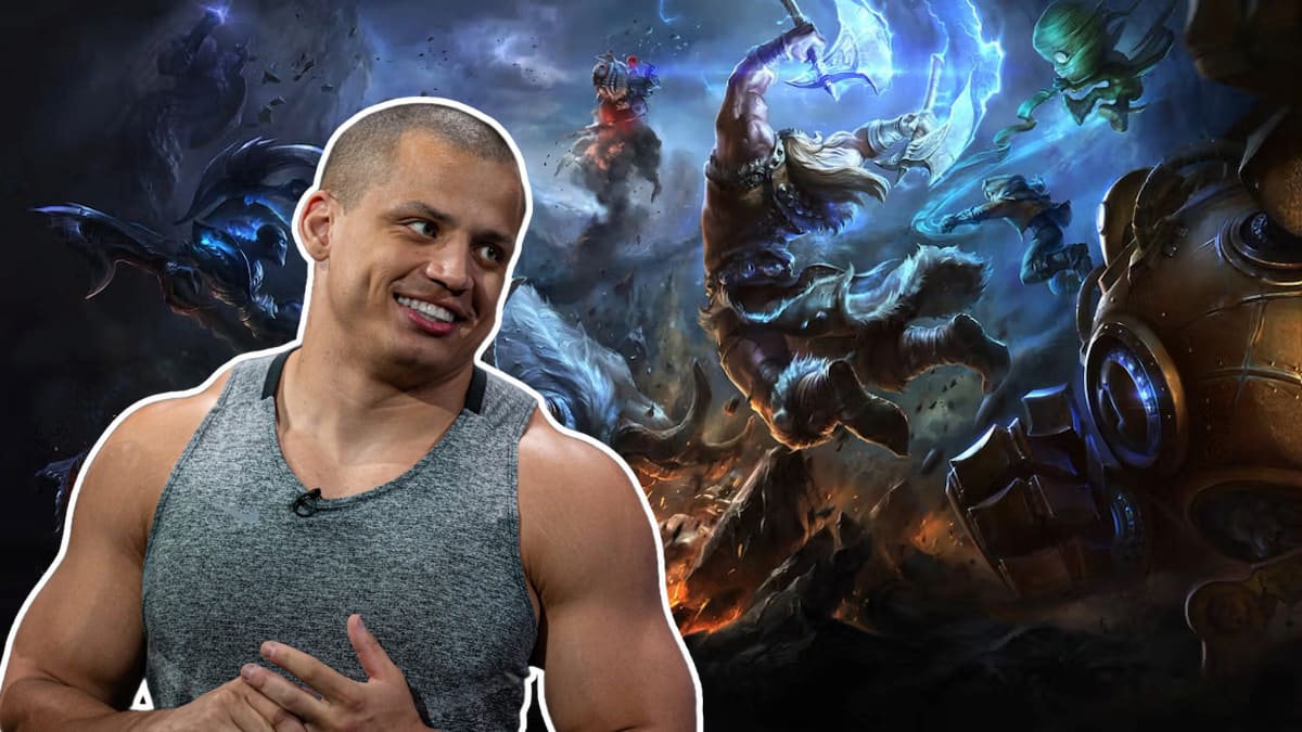 Picture showing Tyler1 with a League of Legends background.