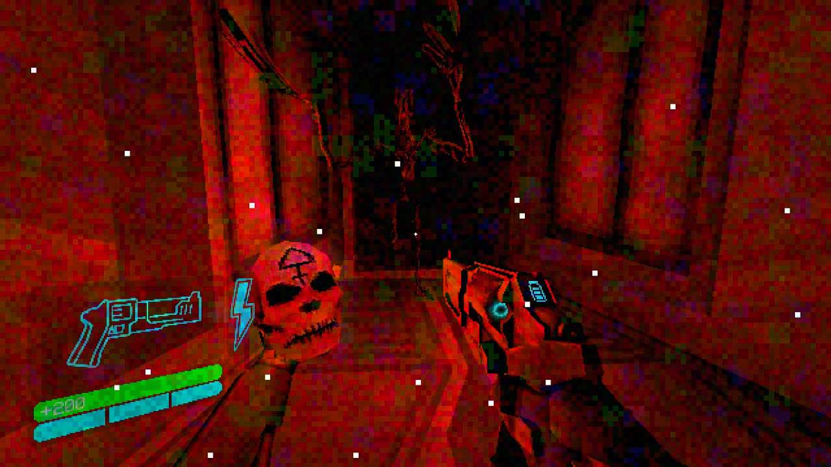 Looking at the creature running at the camera inside ULTRAKILL 0-S Something Wicked level with static on the screen