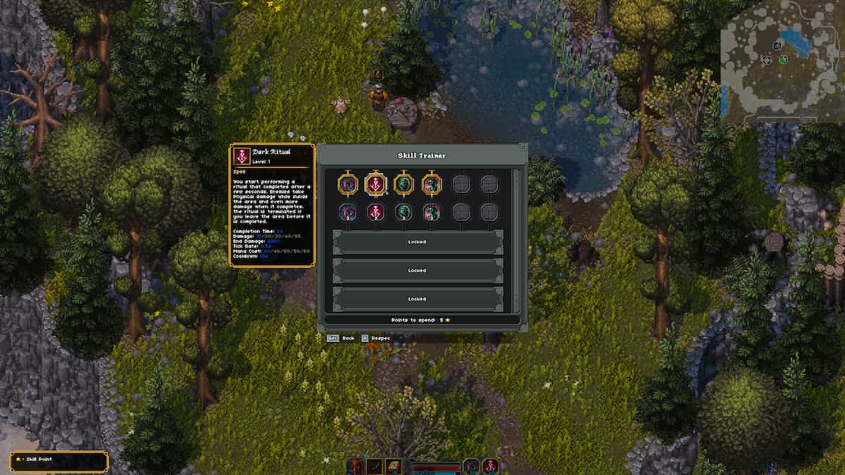 Picture showing the skills for the Warlock in Heroes of Hammerwatch 2.