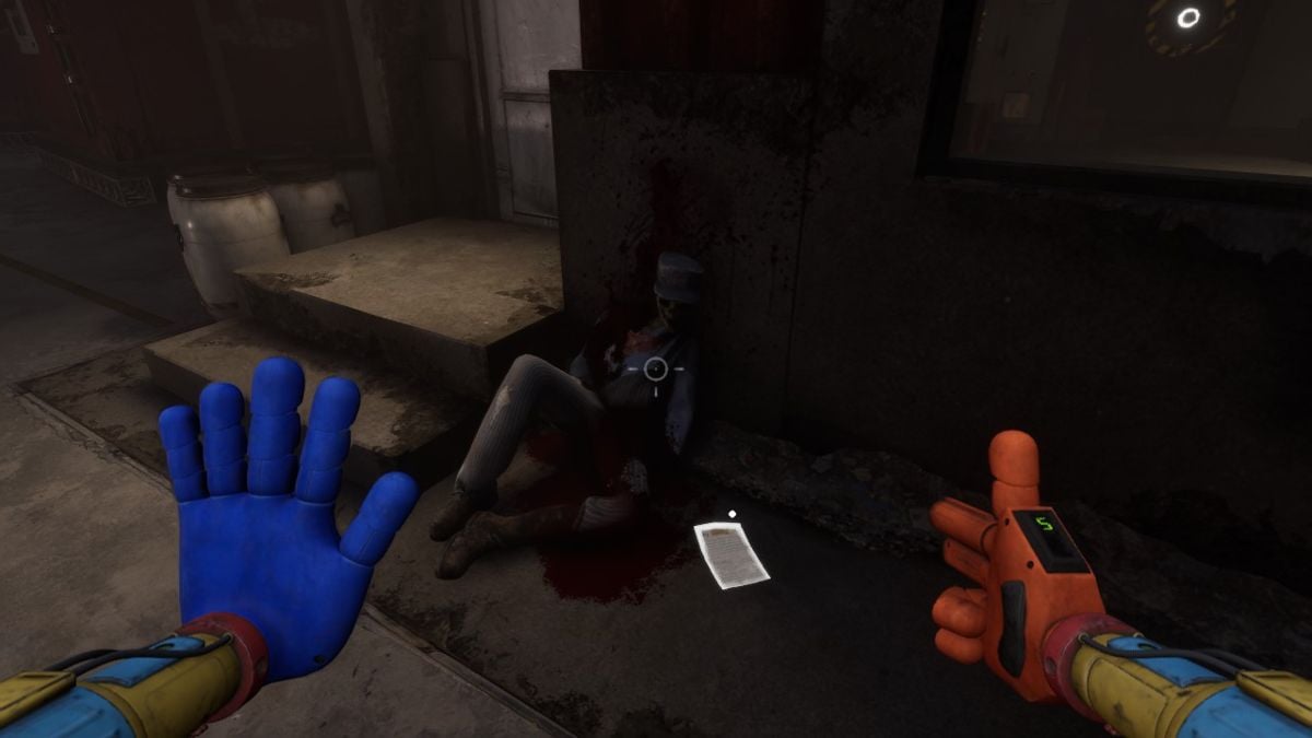 Looking at a deceased train conductor with a note beside his body in Poppy Playtime Chapter 4